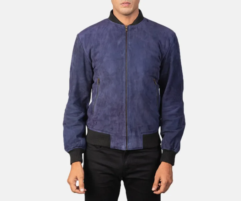 Shane Blue Suede Bomber Jacket — view 4