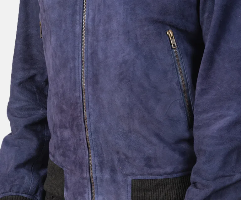 Shane Blue Suede Bomber Jacket — view 6