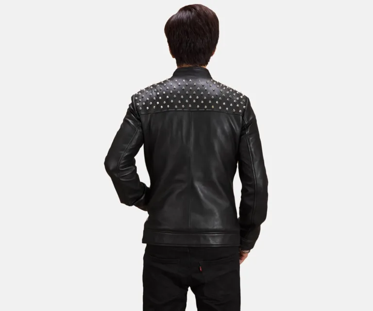 Shapron Studded Leather Biker Jacket — Macro Detail Texture, Stitching & Hardware