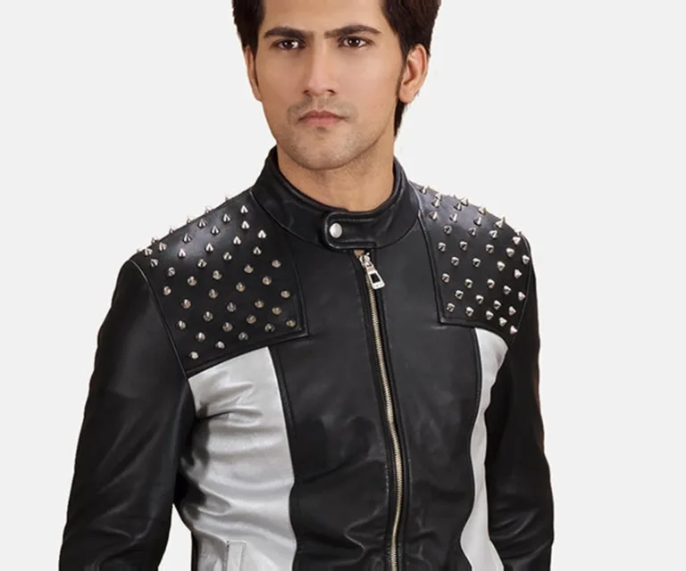 Shapron Studded Leather Biker Jacket — Full-Length Model Editorial Presentation