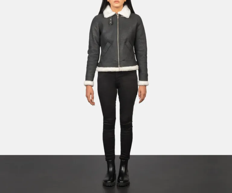 Sherilyn B-3 Black & White Leather Bomber Jacket Luxury Women's Outerwear — Collar & Ribbed Trim Architecture