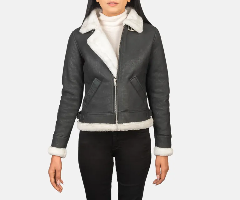 Sherilyn B-3 Black & White Leather Bomber Jacket Luxury Women's Outerwear — Rear Profile & Tailored Seaming