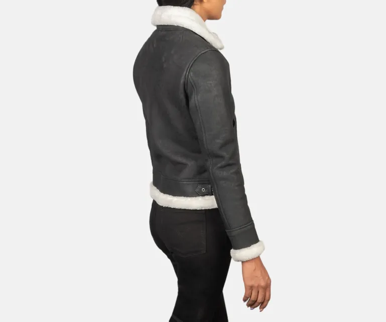 Sherilyn B-3 Black & White Leather Bomber Jacket Luxury Women's Outerwear — Macro Hardware & Leather Grain