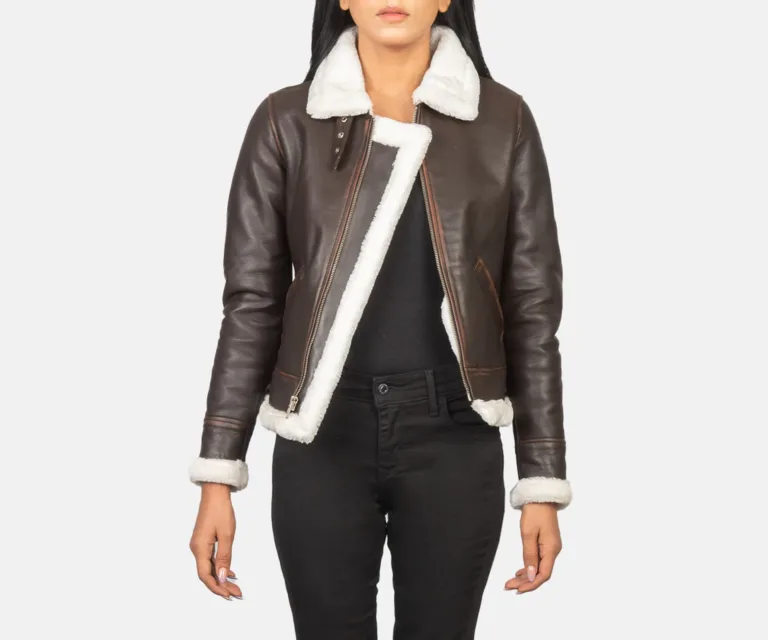 Sherilyn B-3 Brown Leather Bomber Jacket Luxury Women's Outerwear — Front Silhouette Hero Presentation