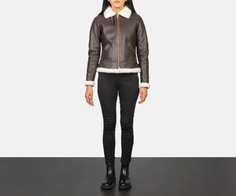 Sherilyn B-3 Brown Leather Bomber Jacket Luxury Women's Outerwear — Collar & Ribbed Trim Architecture