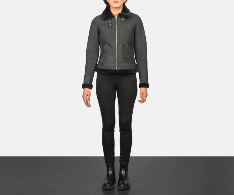 Sherilyn B-3 Distressed Black Leather Bomber Jacket Luxury Women's Outerwear — Collar & Ribbed Trim Architecture