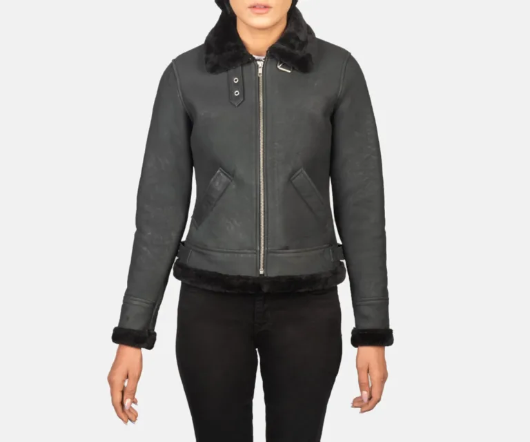 Sherilyn B-3 Distressed Black Leather Bomber Jacket Luxury Women's Outerwear — Rear Profile & Tailored Seaming