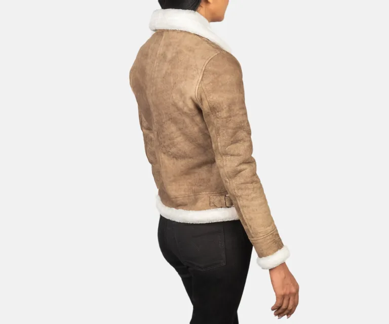 Sherilyn B-3 Distressed Brown Leather Bomber Jacket Luxury Women's Outerwear — Macro Hardware & Leather Grain