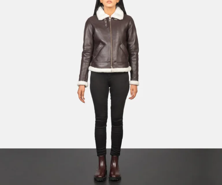 Sherilyn B-3 Maroon Leather Bomber Jacket Luxury Women's Outerwear — Collar & Ribbed Trim Architecture