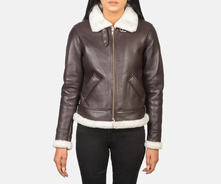 Sherilyn B-3 Maroon Leather Bomber Jacket Luxury Women's Outerwear — Rear Profile & Tailored Seaming