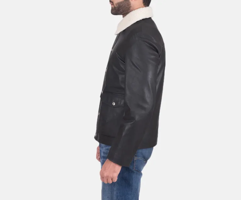 Snow Cole Black Leather Jacket — Quarter Angle Profile & Contoured Sleeve Detail