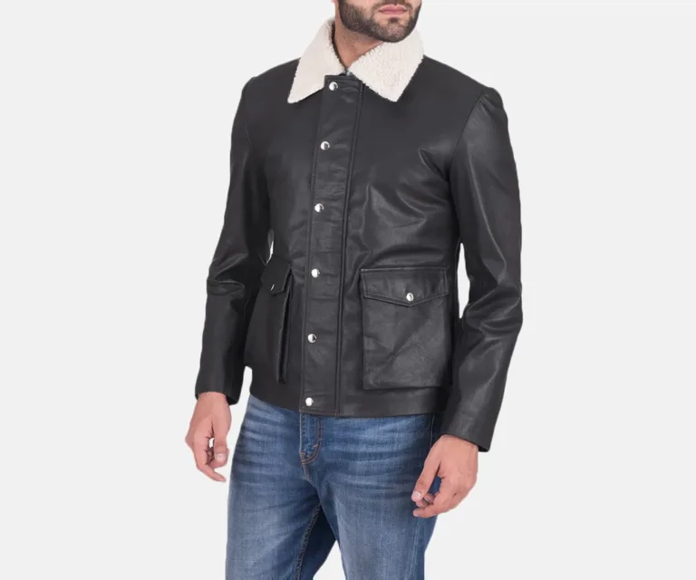 Snow Cole Black Leather Jacket — Full-Length Model Editorial Presentation