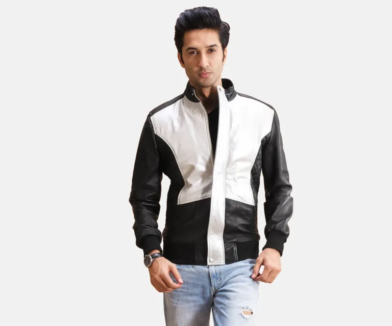 Spade Silver Black Leather Bomber Jacket