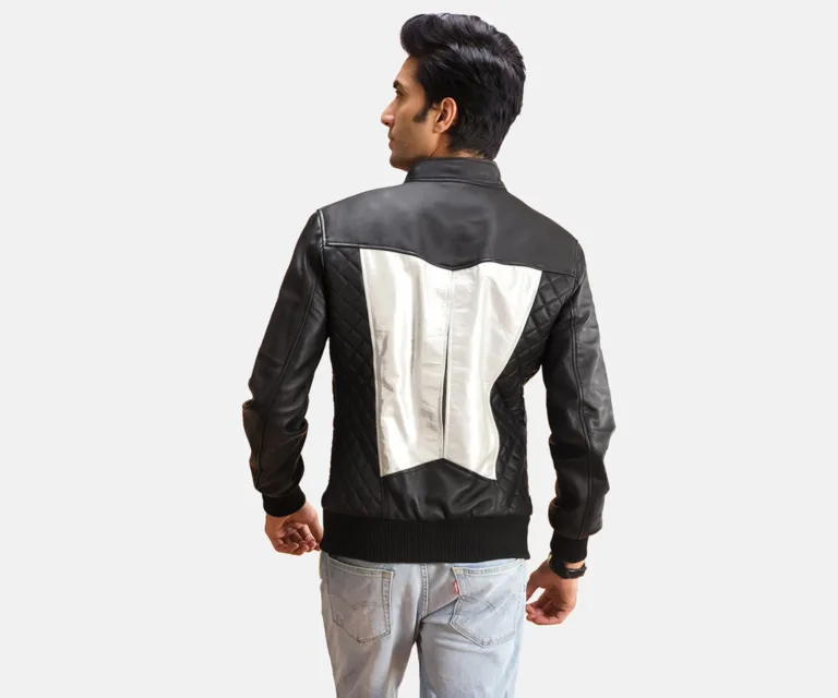 Spade Silver Black Leather Bomber Jacket — view 3
