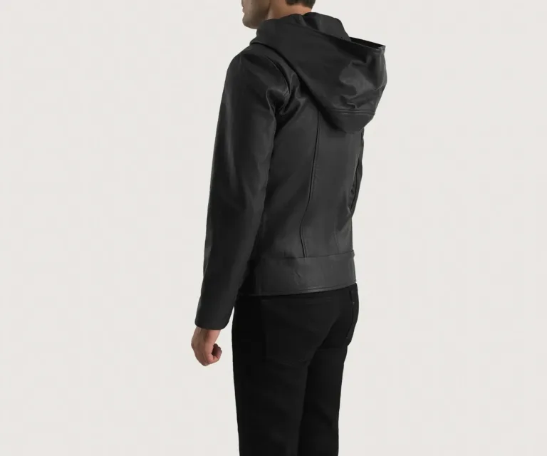 Spratt Black Hooded Leather Jacket — Rear Back View & Tailored Hemline