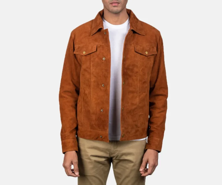 Stallon Brown Suede Trucker Jacket — Front Open Hero Presentation
