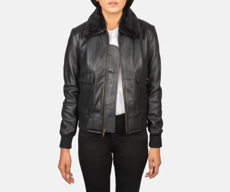 Stella G-1 Black Leather Bomber Jacket Luxury Women's Outerwear — Front Silhouette Hero Presentation