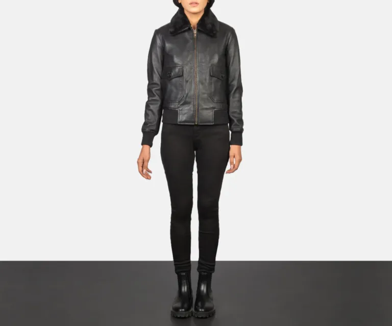 Stella G-1 Black Leather Bomber Jacket Luxury Women's Outerwear — Collar & Ribbed Trim Architecture
