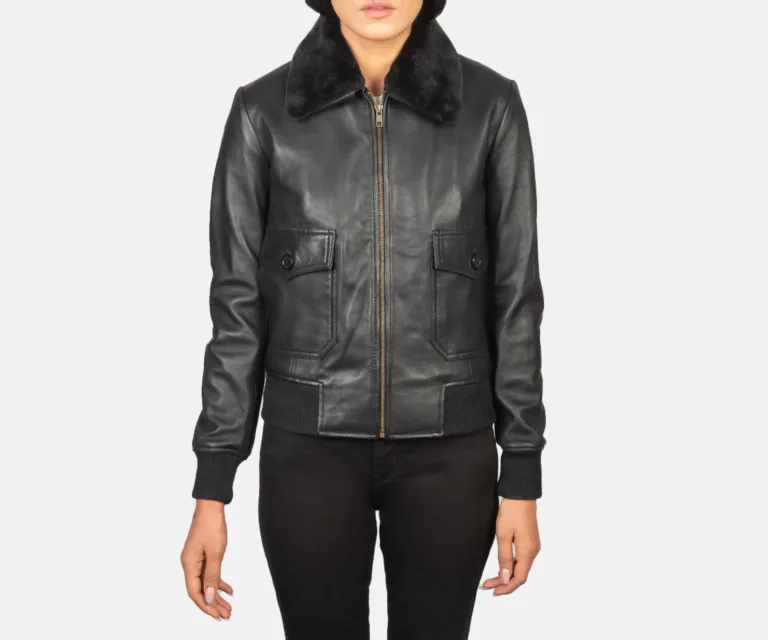Stella G-1 Black Leather Bomber Jacket Luxury Women's Outerwear — Rear Profile & Tailored Seaming