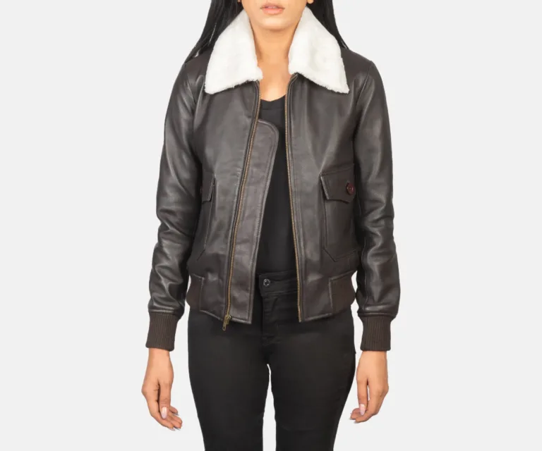 Stella G-1 Brown Leather Bomber Jacket Luxury Women's Outerwear — Front Silhouette Hero Presentation