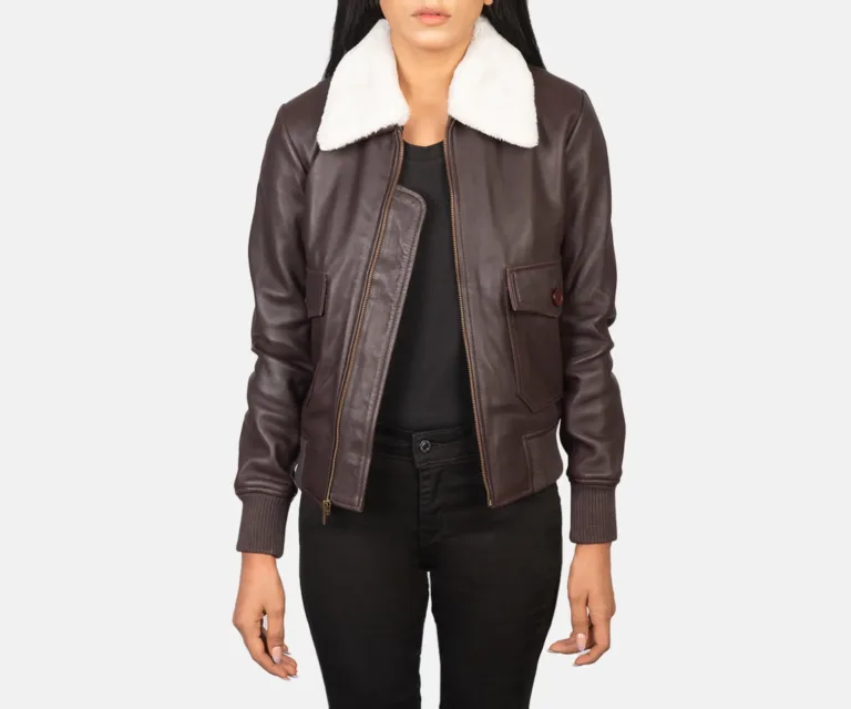 Stella G-1 Maroon Leather Bomber Jacket Luxury Women's Outerwear — Front Silhouette Hero Presentation