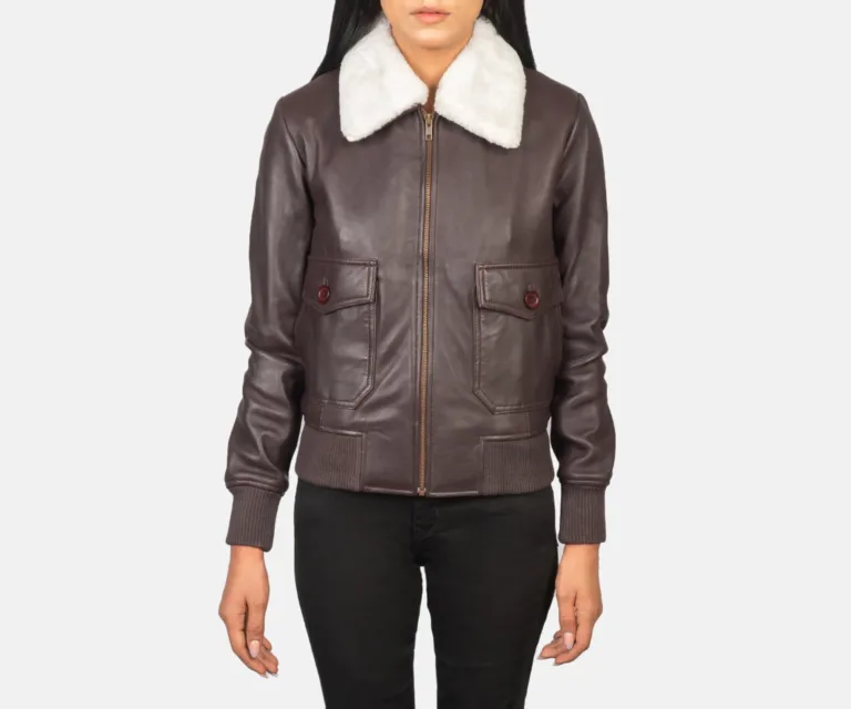Stella G-1 Maroon Leather Bomber Jacket Luxury Women's Outerwear — Rear Profile & Tailored Seaming
