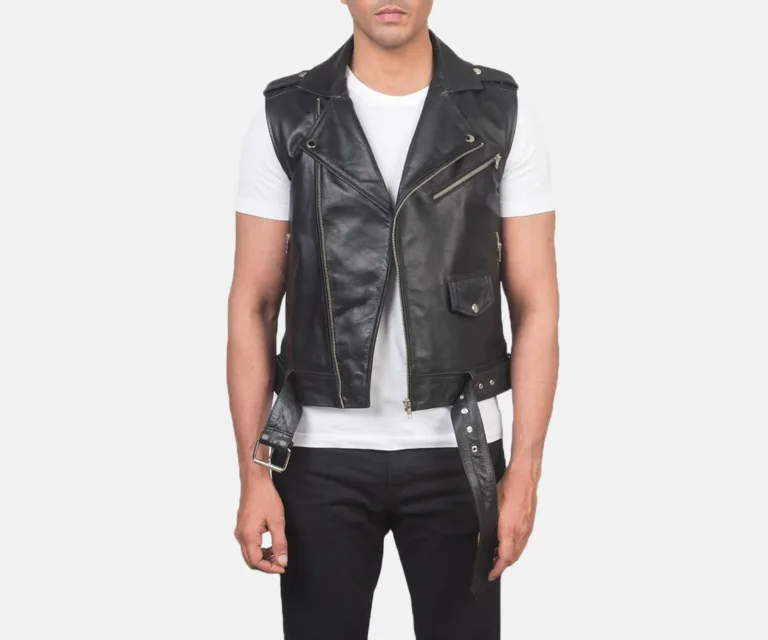 Sullivan Black Leather Biker Vest — Front Open Hero Presentation