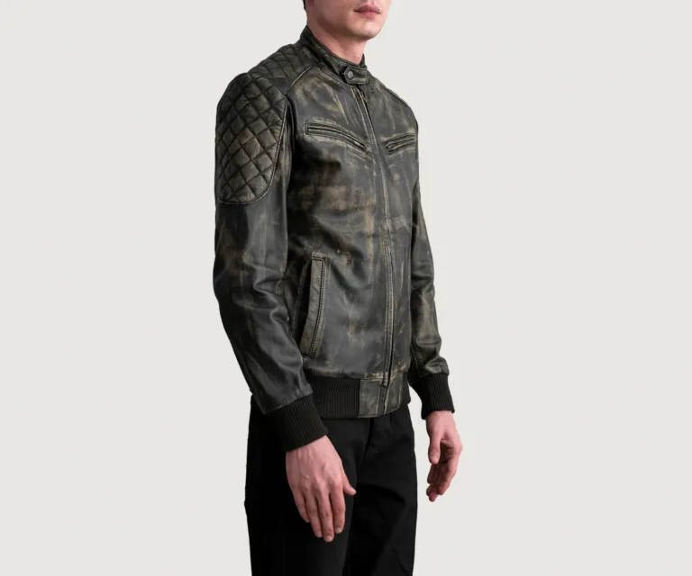 Sven Distressed Brown Leather Bomber Jacket — view 2