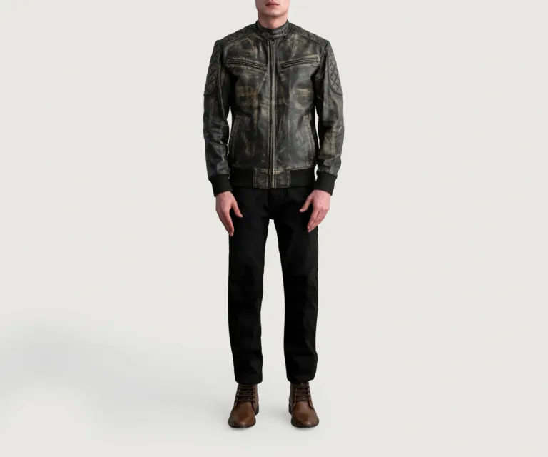 Sven Distressed Brown Leather Bomber Jacket — view 4