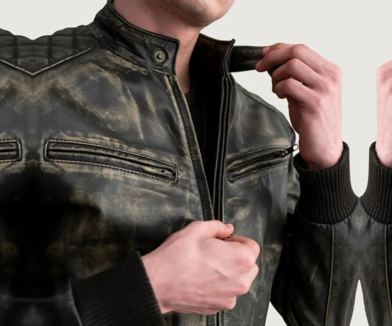 Sven Distressed Brown Leather Bomber Jacket — view 5