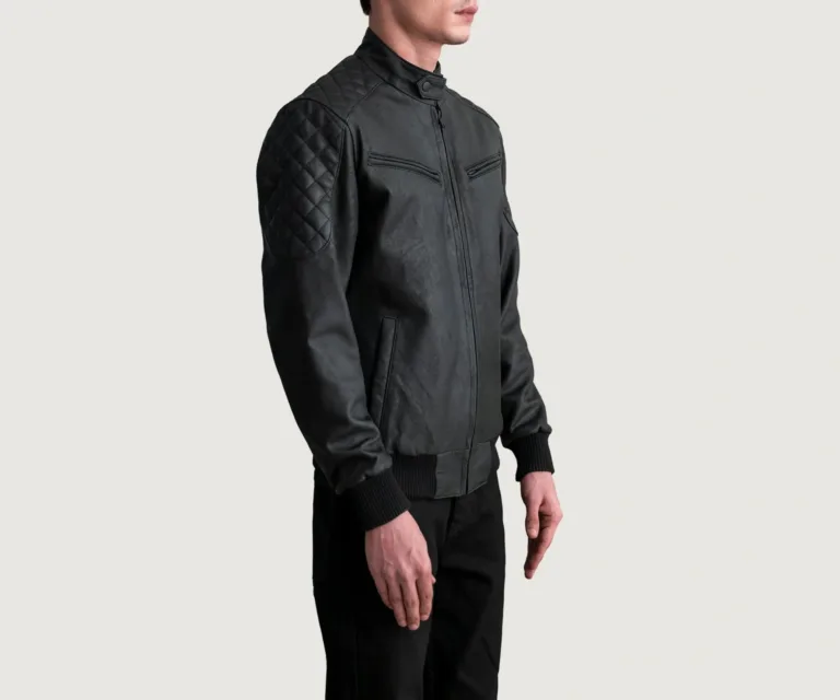 Sven Tumbled Black Leather Bomber Jacket — view 2