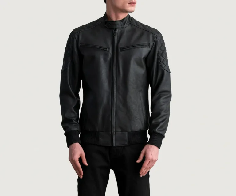 Sven Tumbled Black Leather Bomber Jacket — view 3