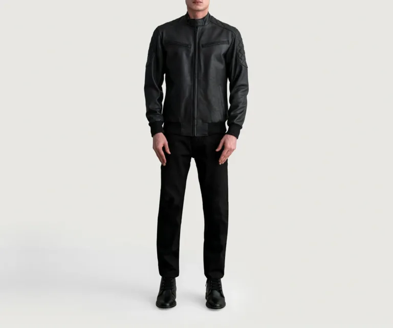 Sven Tumbled Black Leather Bomber Jacket — view 4
