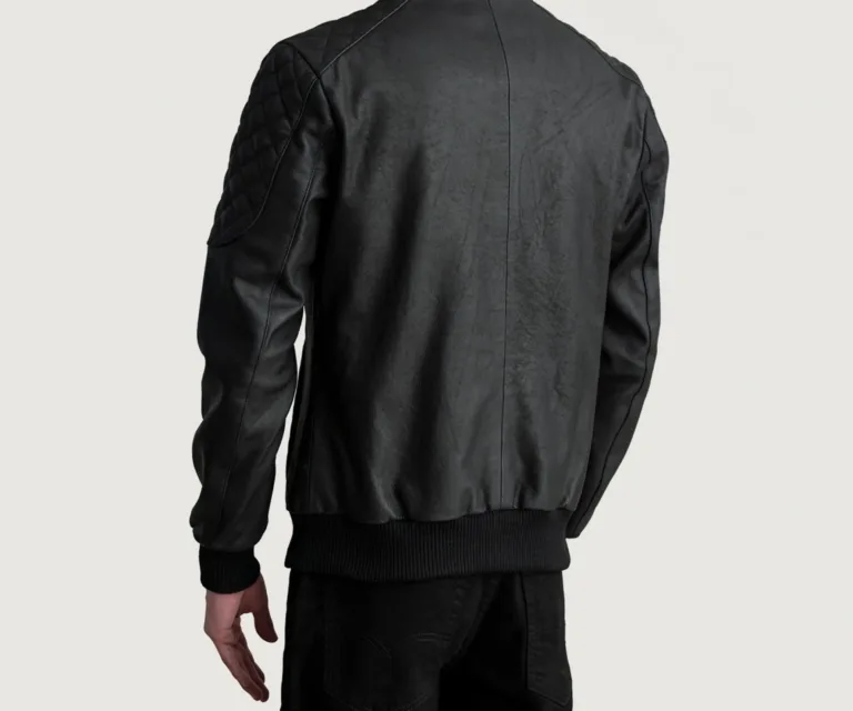 Sven Tumbled Black Leather Bomber Jacket — view 6