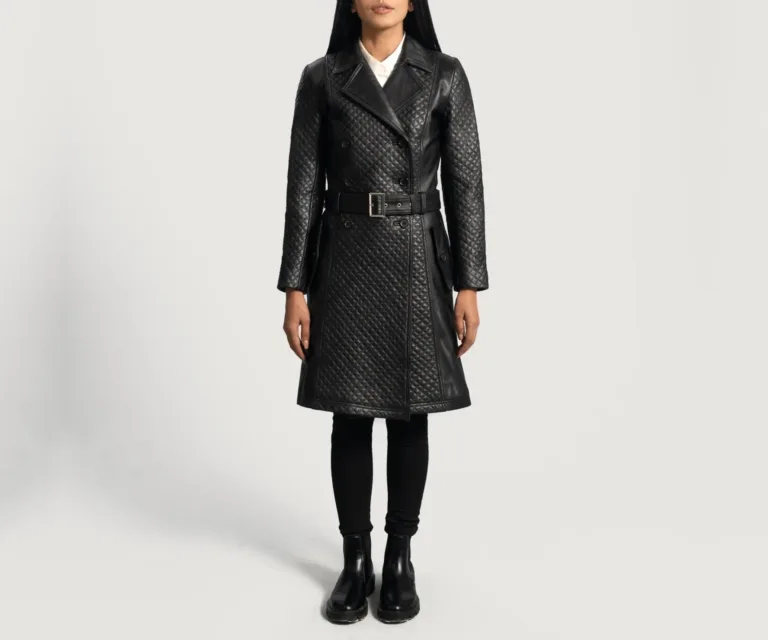 Sweet Susan Black Leather Trench Coat Luxury Women's Outerwear — Collar & Closure Architecture