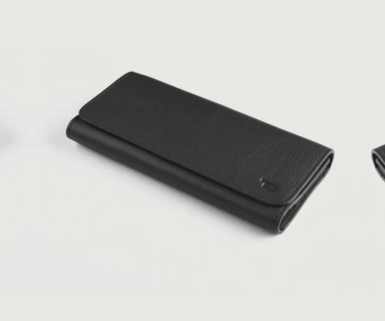 Taylor Black Leather Continental Wallet Luxury Handcrafted Leather Accessory / Gift — Macro Leather Texture & Precision Stitching