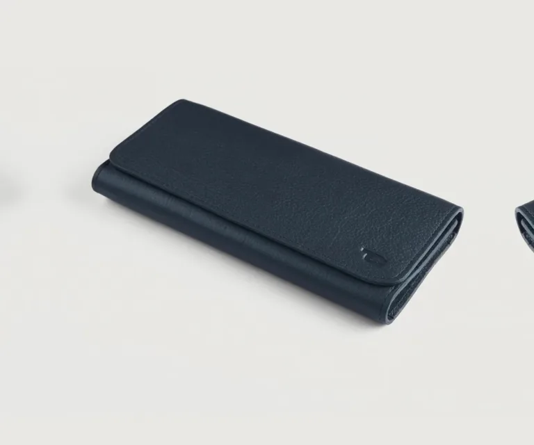 Taylor Blue Leather Continental Wallet Luxury Handcrafted Leather Accessory / Gift — Macro Leather Texture & Precision Stitching