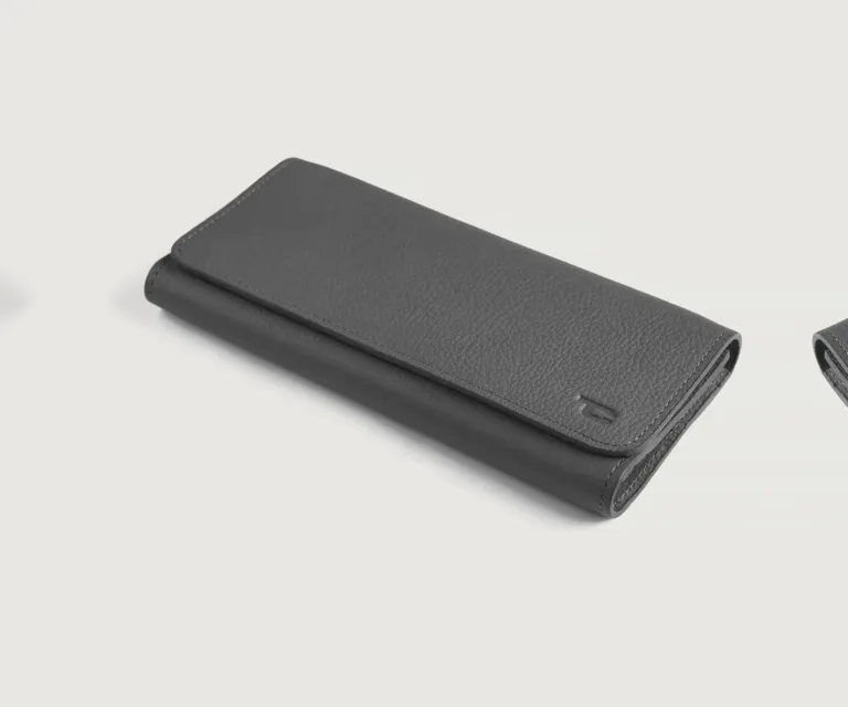 Taylor Grey Leather Continental Wallet Luxury Handcrafted Leather Accessory / Gift — Macro Leather Texture & Precision Stitching