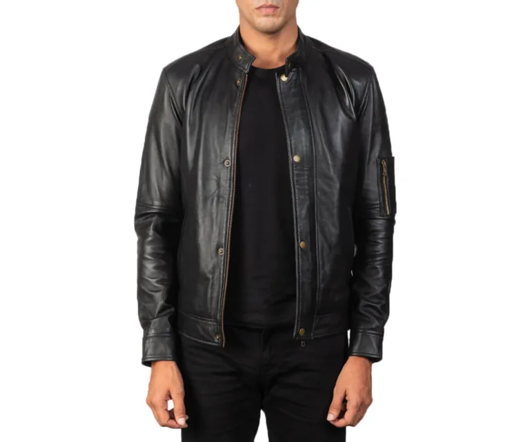 Tea House Black Leather Biker Jacket — Front Open Hero Presentation