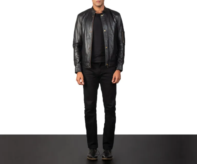 Tea House Black Leather Biker Jacket — Rear Back View & Clean Hemline