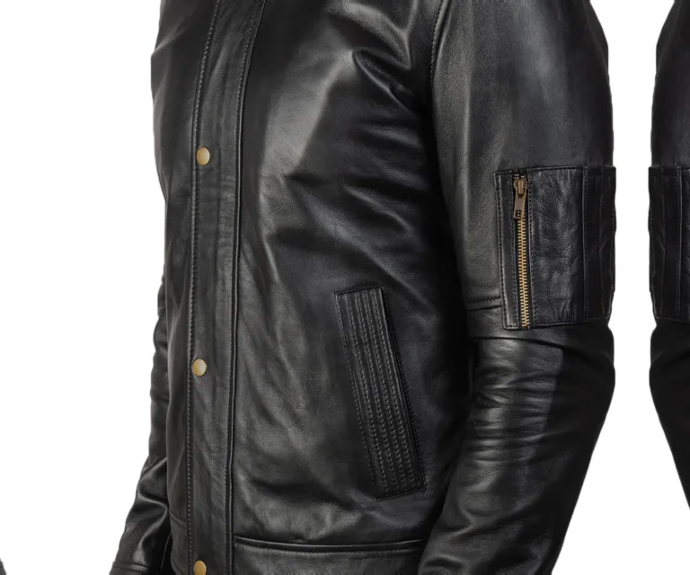 Tea House Black Leather Biker Jacket — Full-Length Model Editorial Presentation