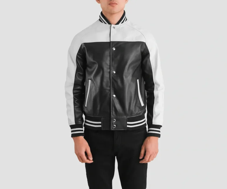 Terrance Black & White Leather Varsity Jacket — view 4