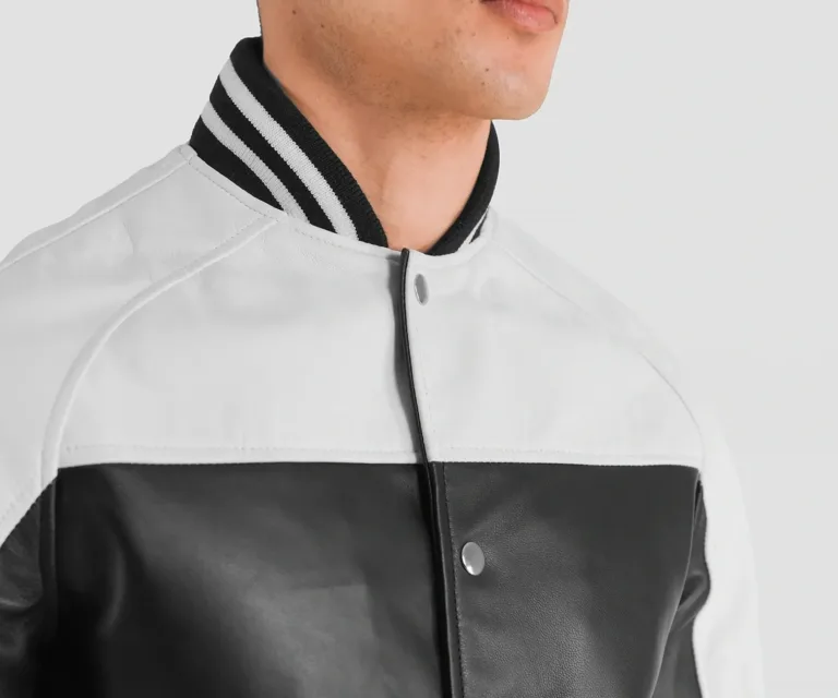 Terrance Black & White Leather Varsity Jacket — view 6