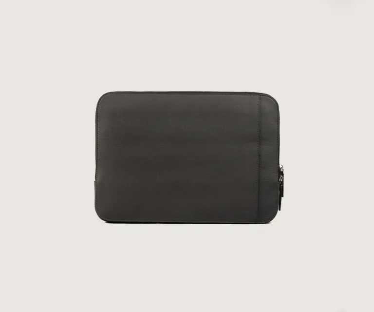 The Baxter Grey Leather Laptop Sleeve — Front Hero View