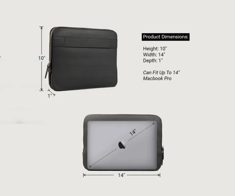 The Baxter Grey Leather Laptop Sleeve — Front Detail Macro