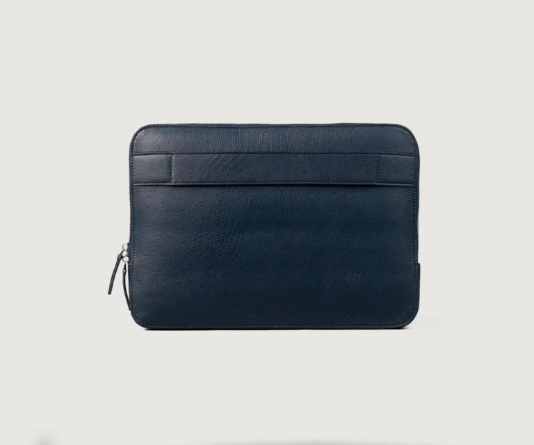 The Baxter Midnight Blue Leather Laptop Sleeve — Rear Back View & Silhouette