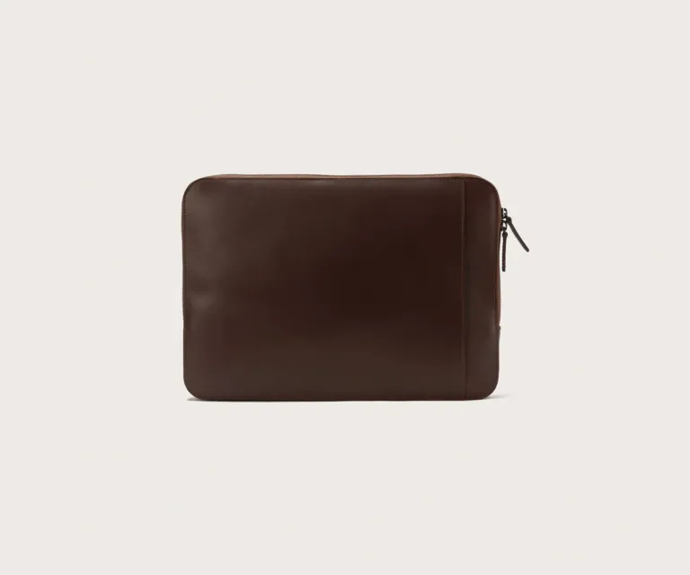The Baxter Vintage Brown Leather Laptop Sleeve Luxury Handcrafted Leather Bag — Front Exterior Hero Presentation