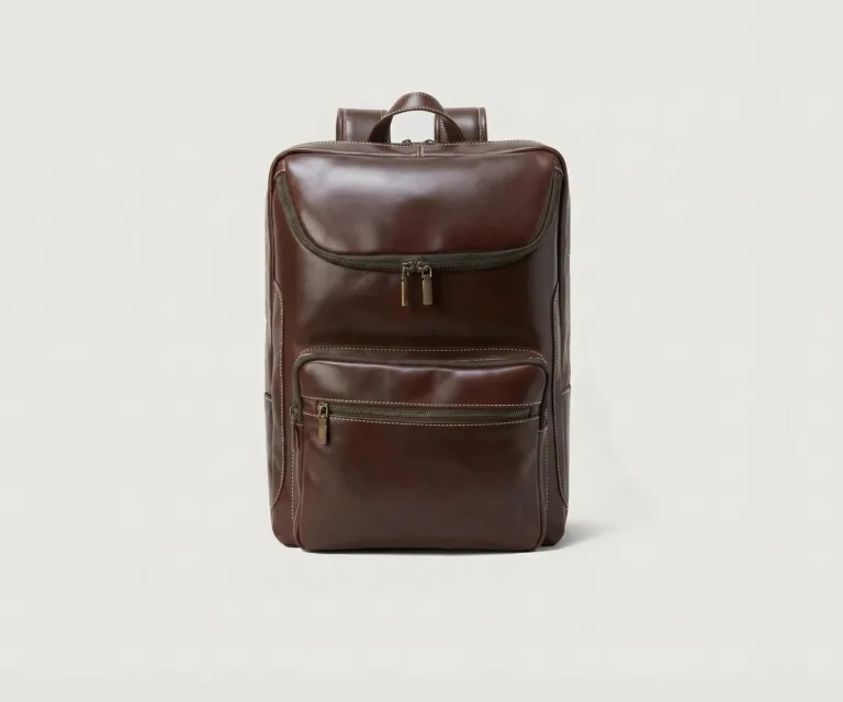The Bedford Vintage Brown Leather Backpack Luxury Handcrafted Leather Bag — Front Exterior Hero Presentation