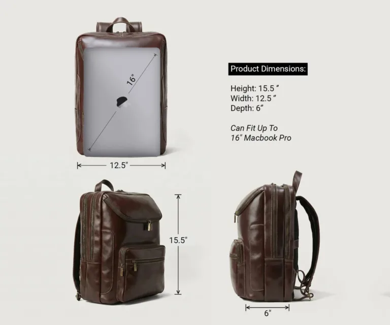 The Bedford Vintage Brown Leather Backpack Luxury Handcrafted Leather Bag — Rear Profile & Trolley Strap Reinforcement