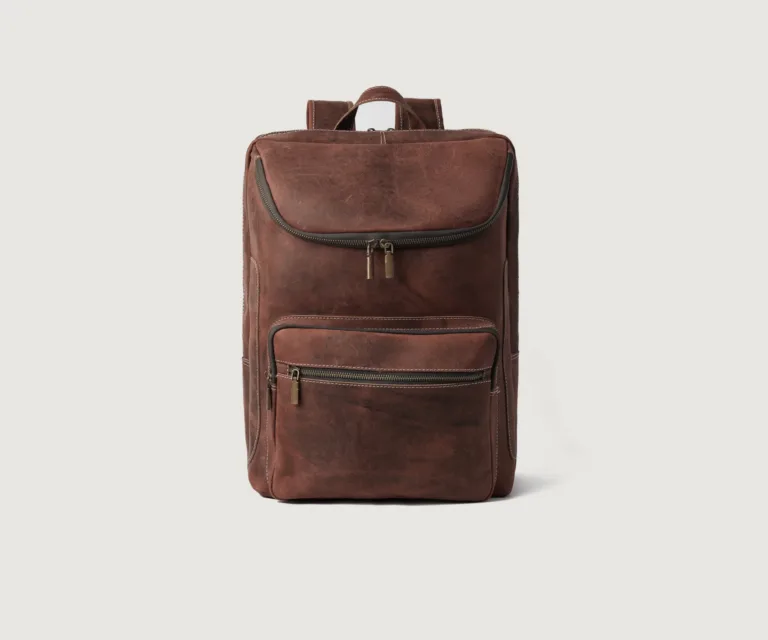 The Bedford Vintage Distressed Brown Leather Backpack Luxury Handcrafted Leather Bag — Front Exterior Hero Presentation